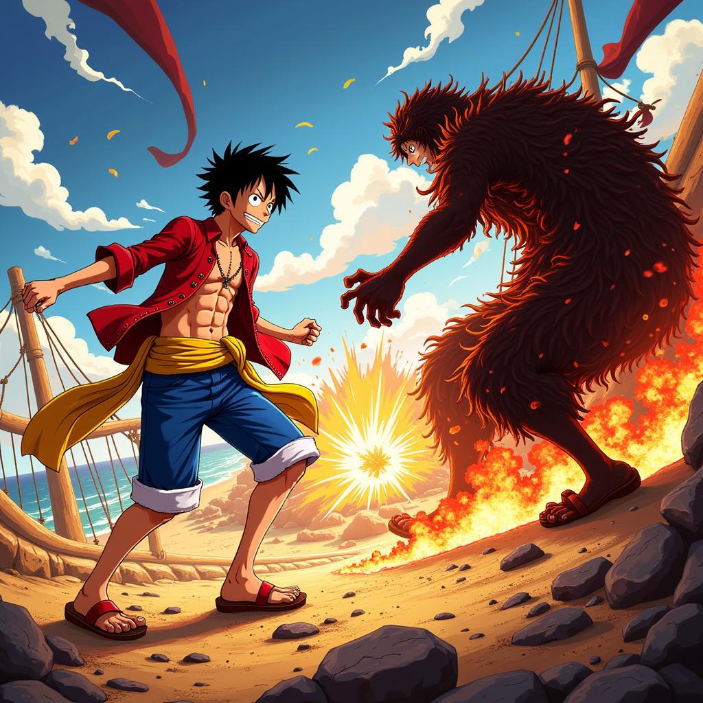 Luffy và Kaido đối đầu trong bản remix