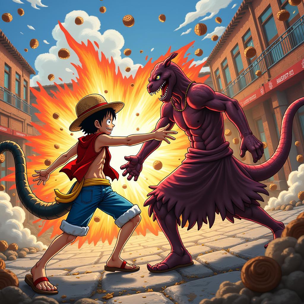 Luffy đối đầu với Katakuri trong trận chiến căng thẳng tại Đảo Bánh Ngọt.