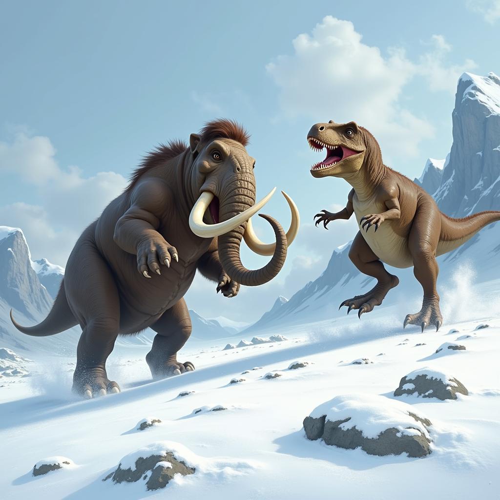 Mammoth dùng ngà tấn công T-Rex