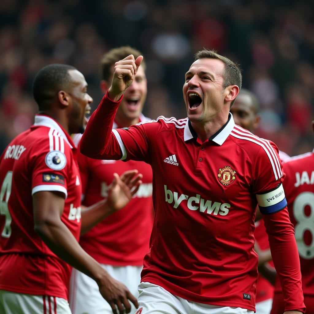 Wayne Rooney ăn mừng cú hat-trick trong trận Man Utd vs Arsenal 8-2