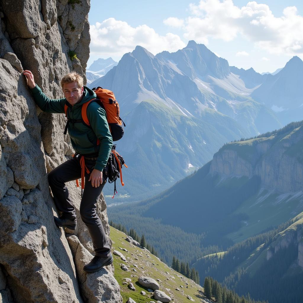 Bear Grylls đang leo núi trong Man vs Wild