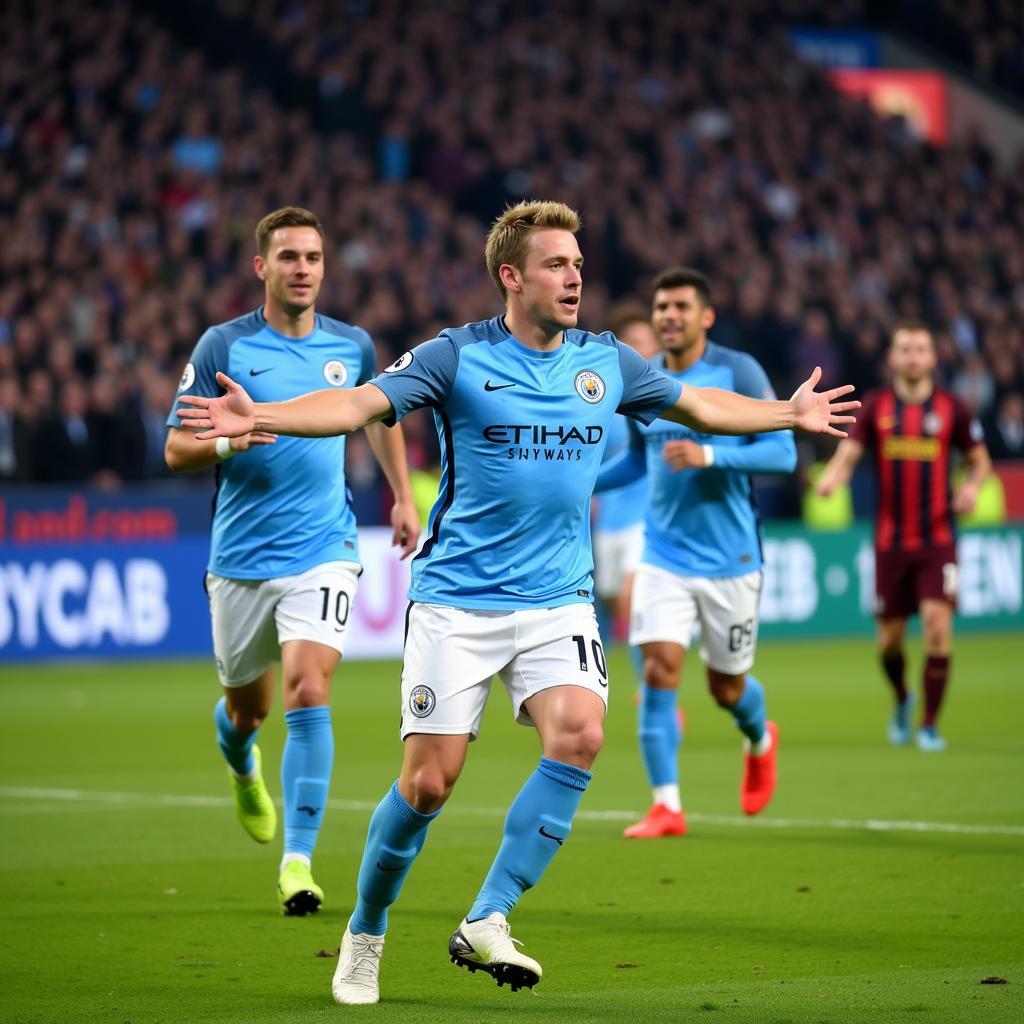 De Bruyne ghi bàn mở tỉ số cho Man City trong trận lượt đi bán kết Champions League