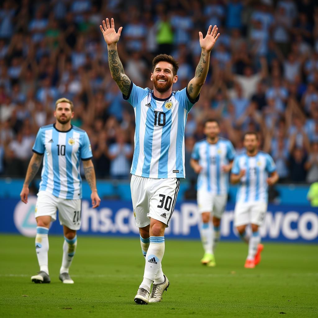 Messi ăn mừng bàn thắng trong trận Argentina vs Estonia