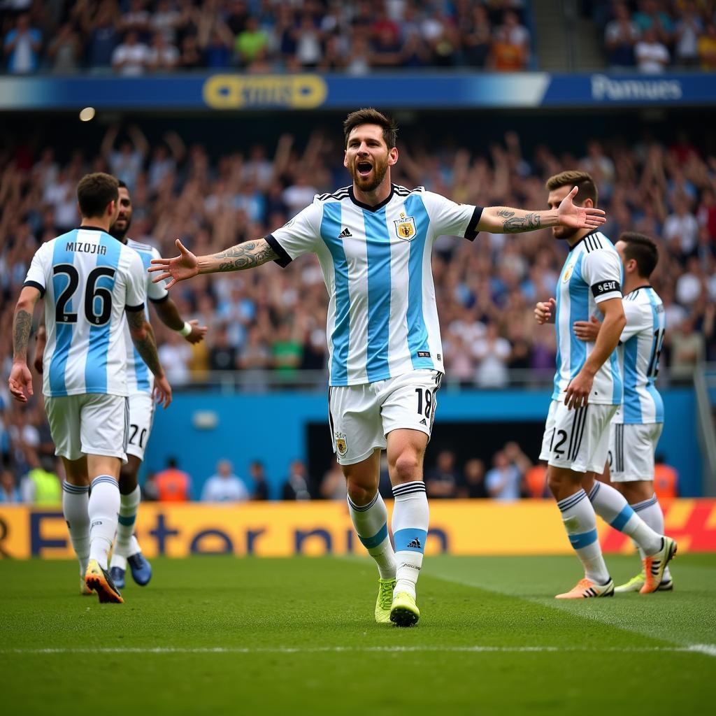 Messi ăn mừng bàn thắng trong trận chung kết World Cup