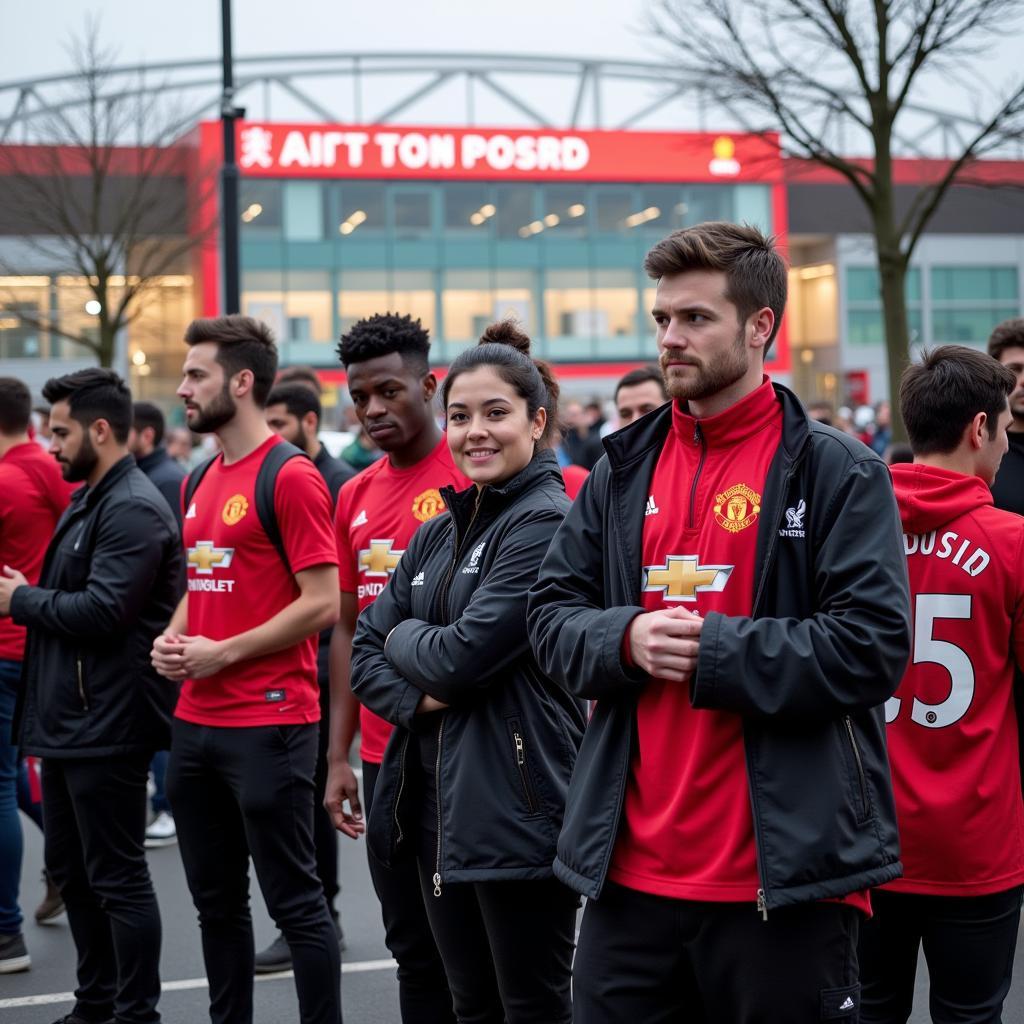 Hình ảnh CĐV tập trung đông đảo bên ngoài sân Old Trafford trước khi trận đấu MU vs Liverpool bị hoãn.