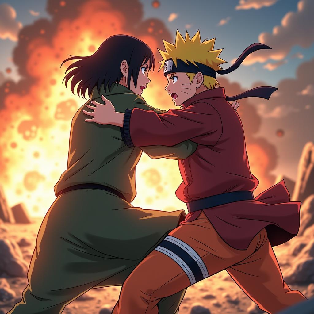 Naruto và Hinata trong cuộc chiến với Pain