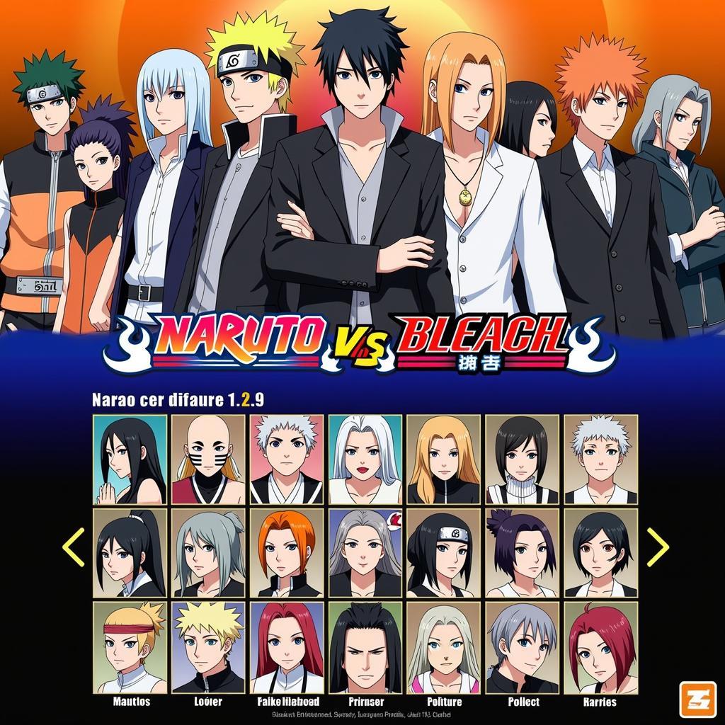 Màn hình chọn nhân vật Naruto vs Bleach 1.9