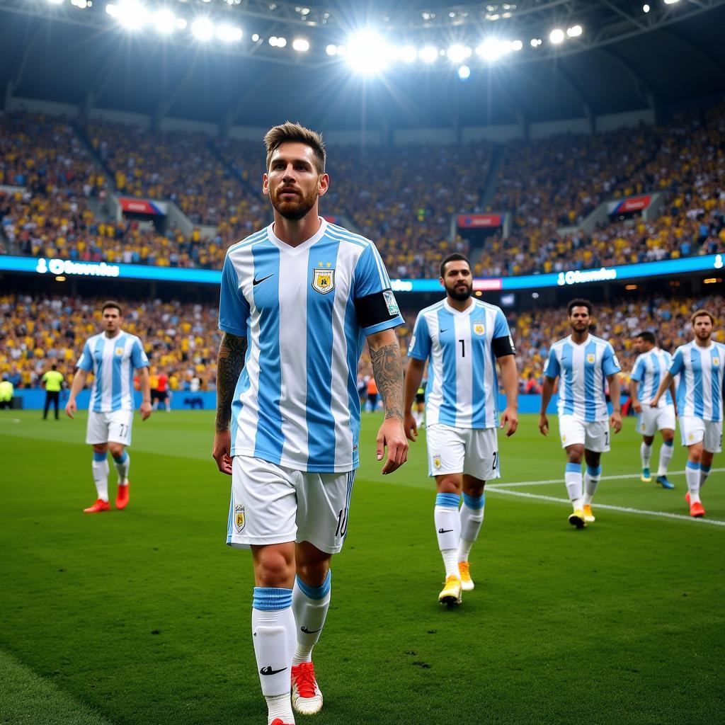 Messi dẫn dắt đội hình Argentina trong trận đấu với Ecuador