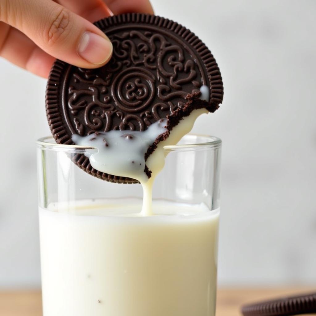 Hình ảnh bánh Oreo được nhúng vào sữa