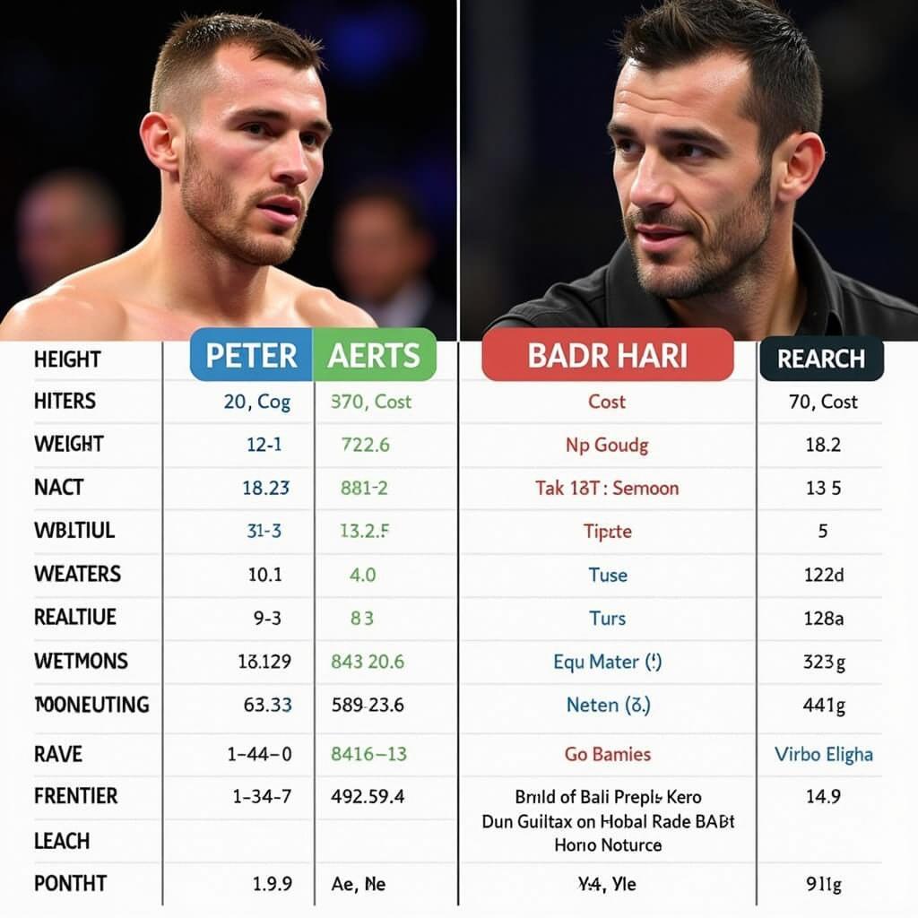 So sánh chỉ số của Peter Aerts và Badr Hari.