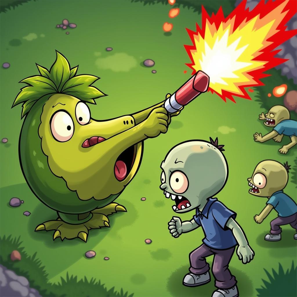 Cây Cattail đang tấn công zombie trong Plants vs. Zombies