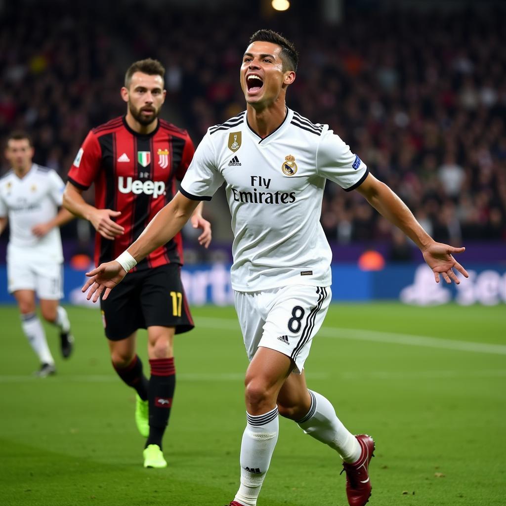 Ronaldo ăn mừng bàn thắng quyết định trong trận tứ kết lượt về Champions League 2018