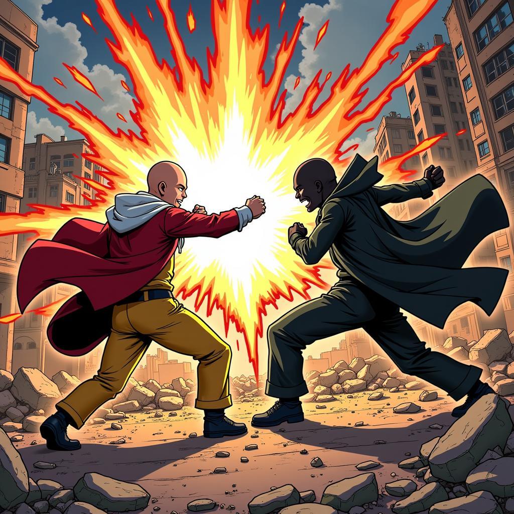 Saitama và Garou trong cuộc đối đầu đỉnh cao tại webcomic One-Punch Man