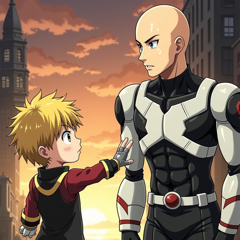 Saitama và Genos gặp nhau lần đầu