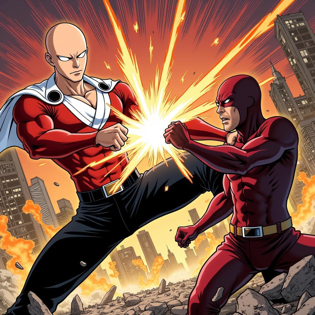 Saitama hạ gục Garou trong webcomic One-Punch Man