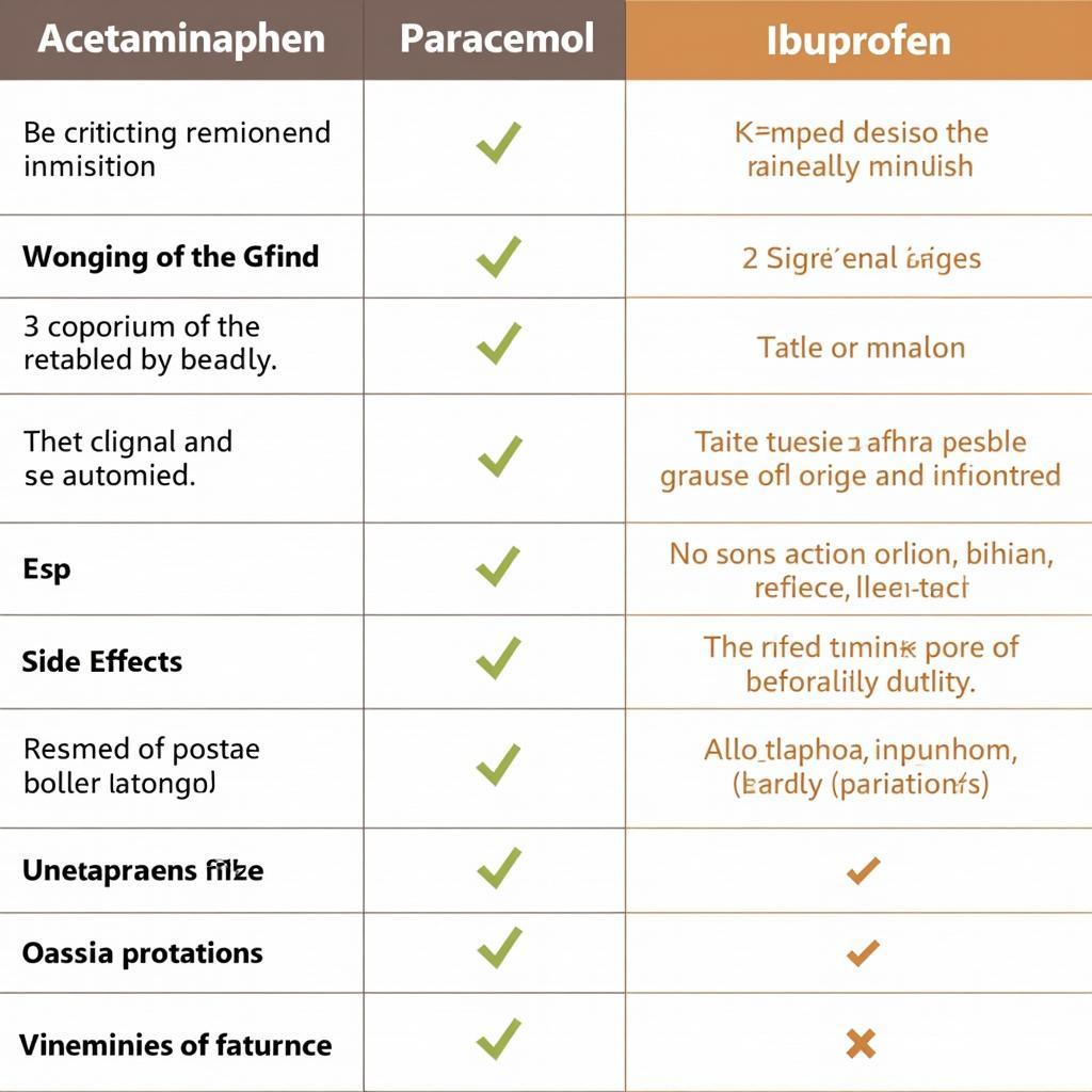 Bảng so sánh Acetaminophen/Paracetamol và Ibuprofen