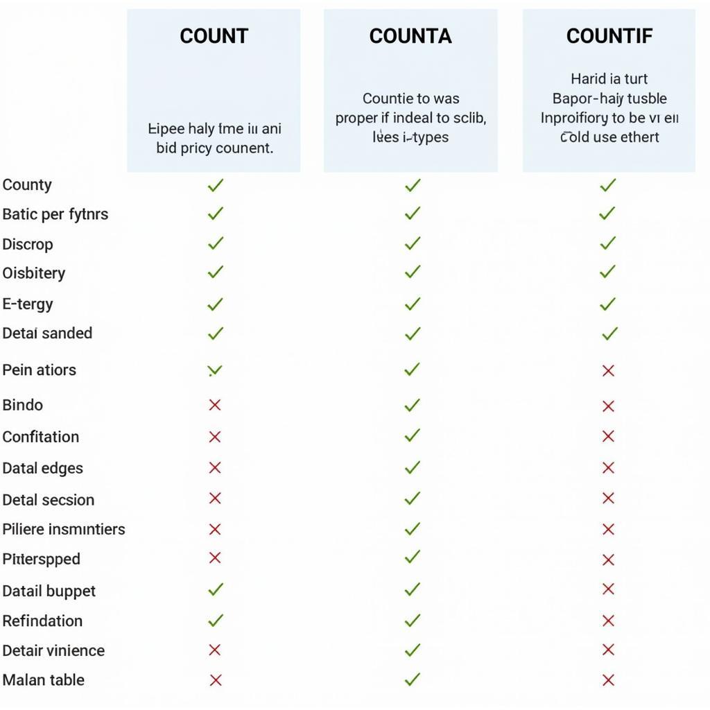 Bảng so sánh COUNT, COUNTA, COUNTIF