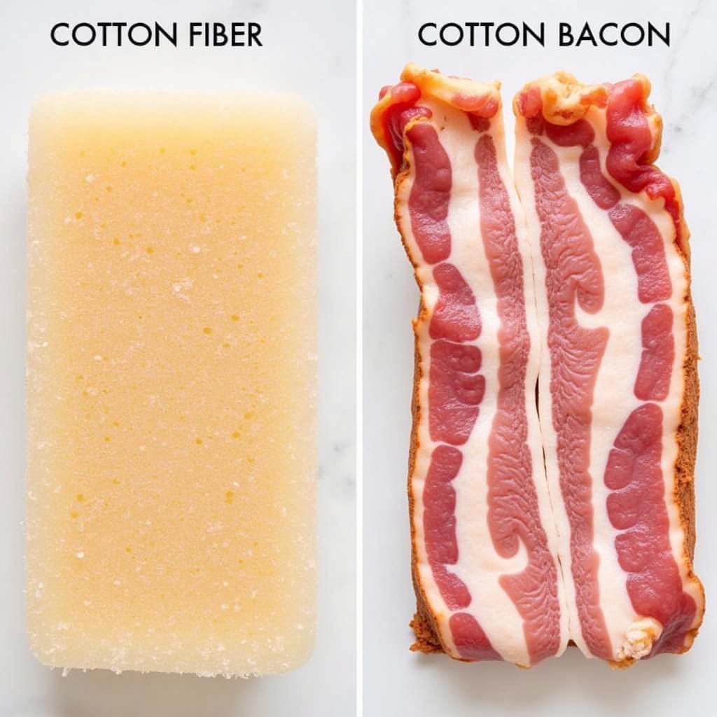 So sánh trực quan Holy Fiber và Cotton Bacon về độ thấm hút, màu sắc và kết cấu.