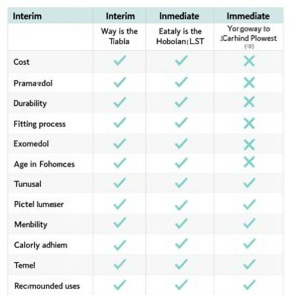 Bảng so sánh chi tiết interim denture và immediate denture