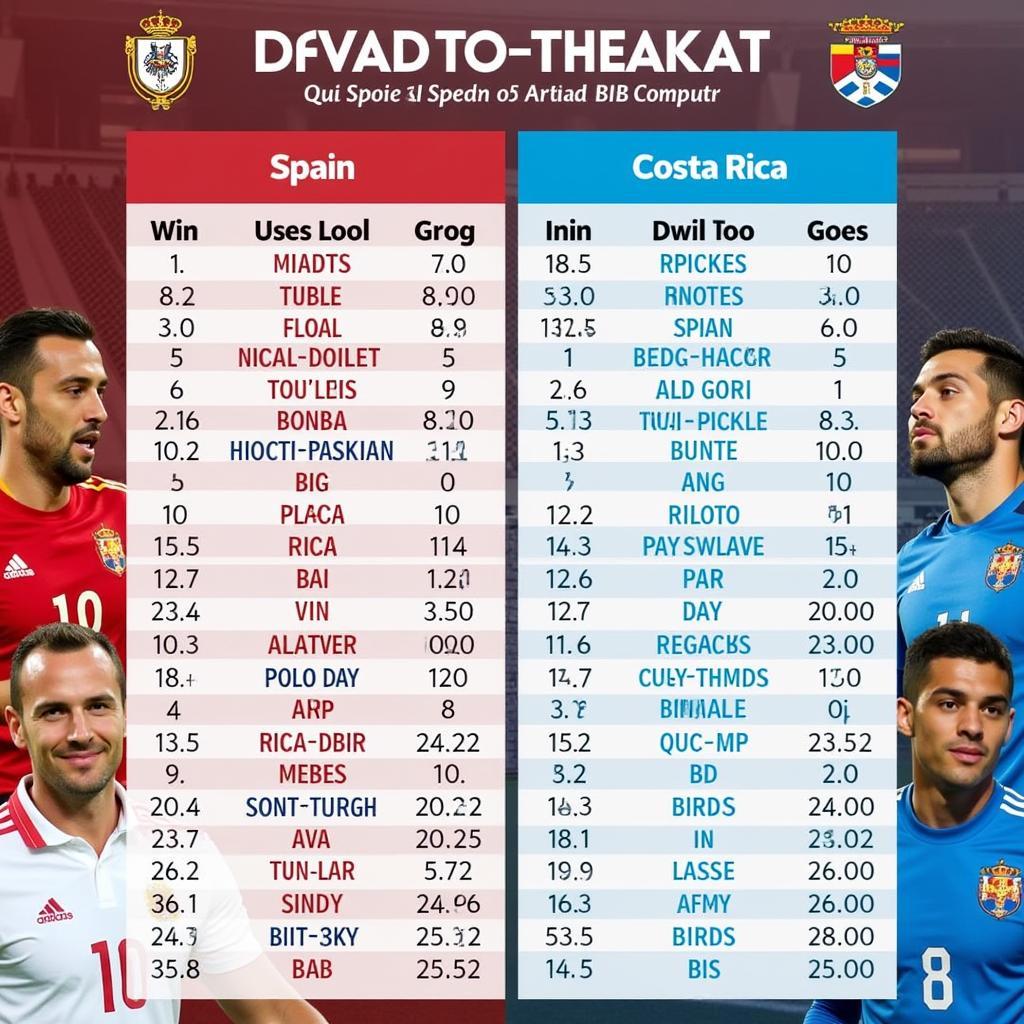 Tây Ban Nha vs Costa Rica Đối Đầu