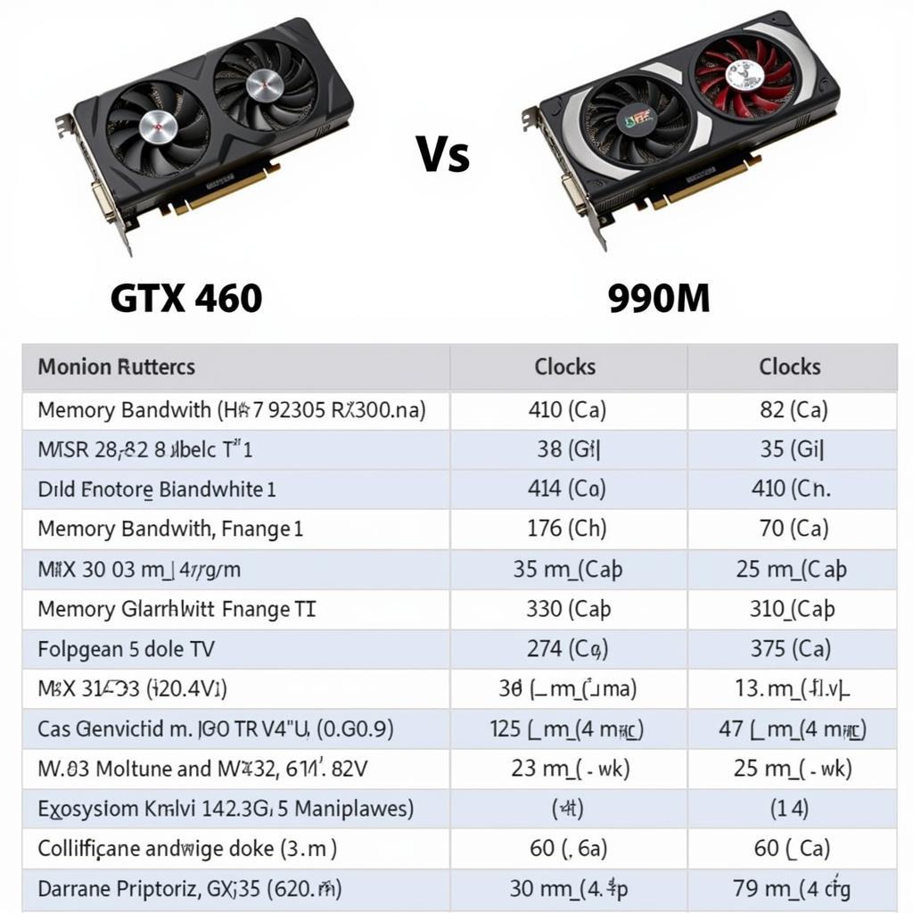 Bảng so sánh thông số kỹ thuật chi tiết giữa GTX 460 và 950M