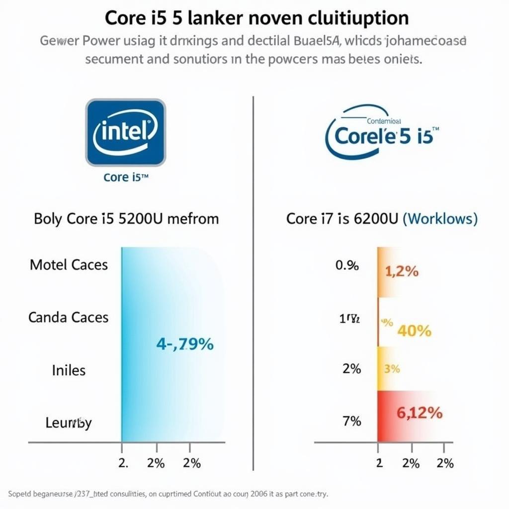 Biểu đồ so sánh mức tiêu thụ điện năng giữa Core i5 5200U và 6200U