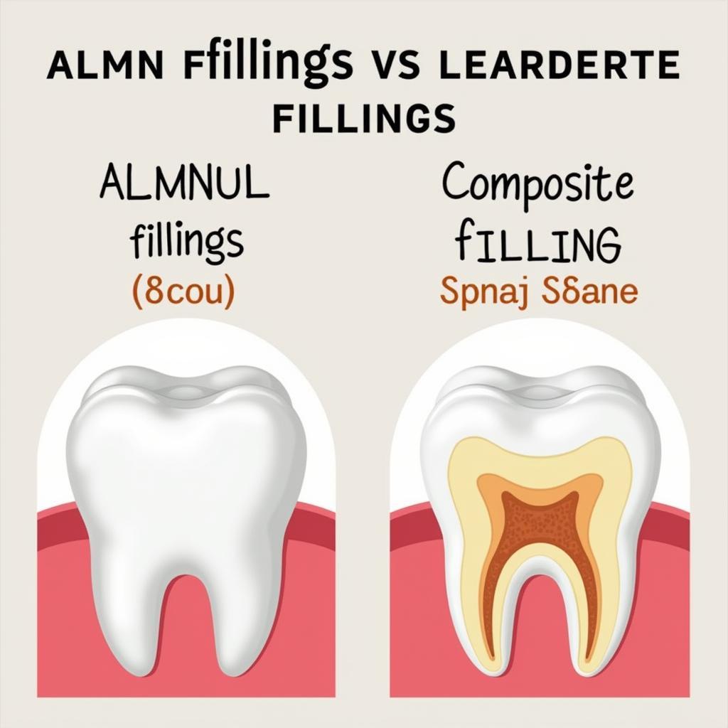 Trám răng filling amalgam và composite: Hình ảnh so sánh trám răng bằng amalgam (trám bạc) và composite (trám trắng).