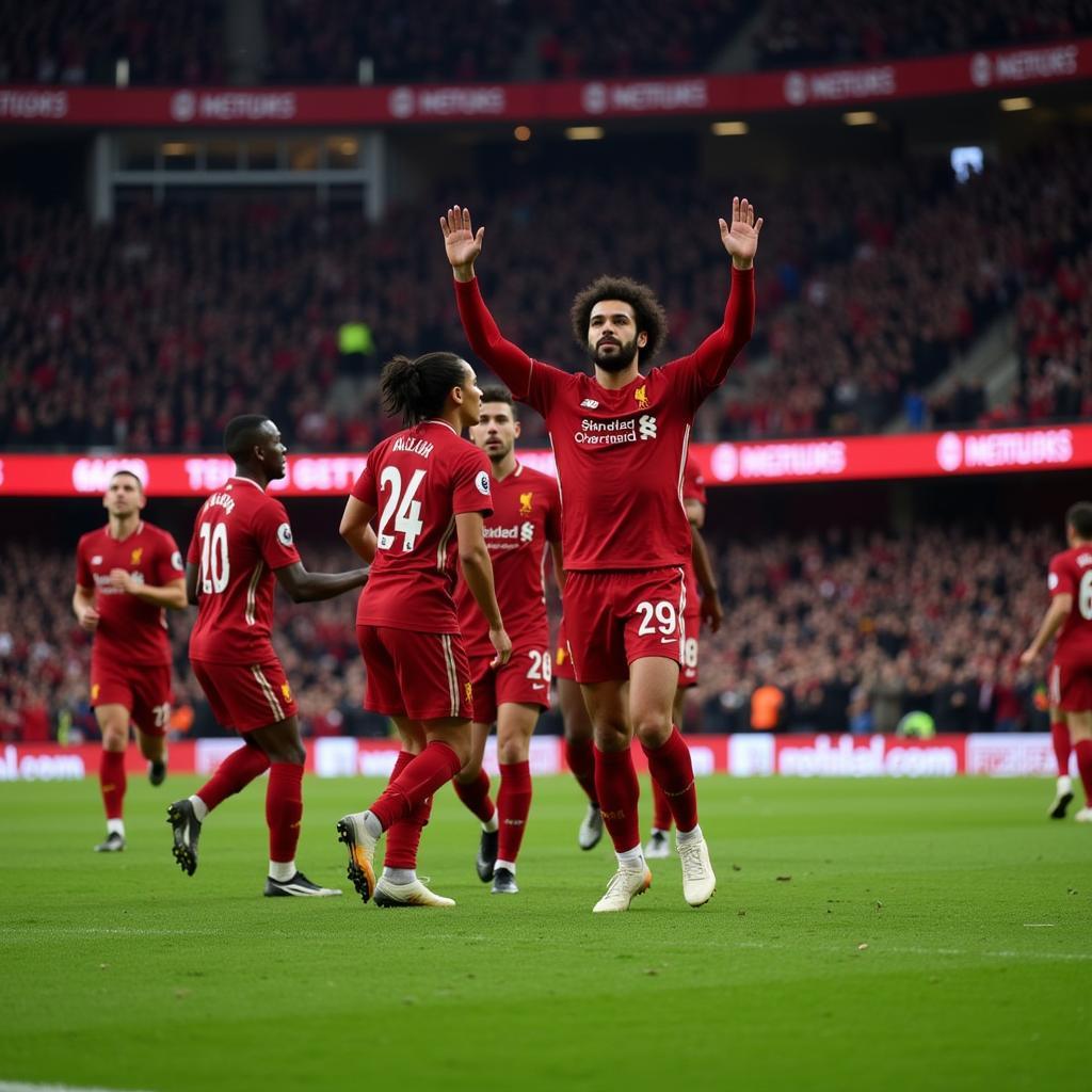 Salah ghi bàn trong trận đấu MU vs Liverpool 2021