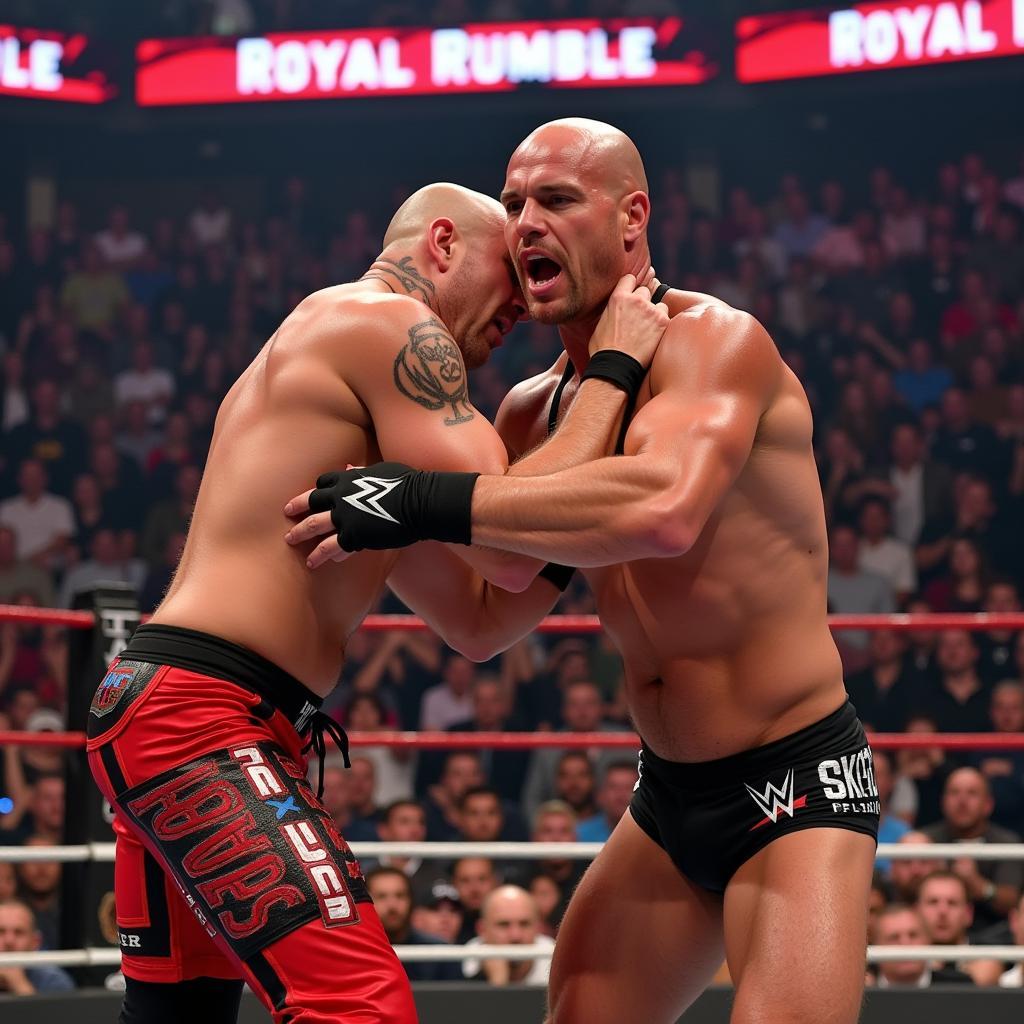 Triple H and Kurt Angle competing in the Royal Rumble