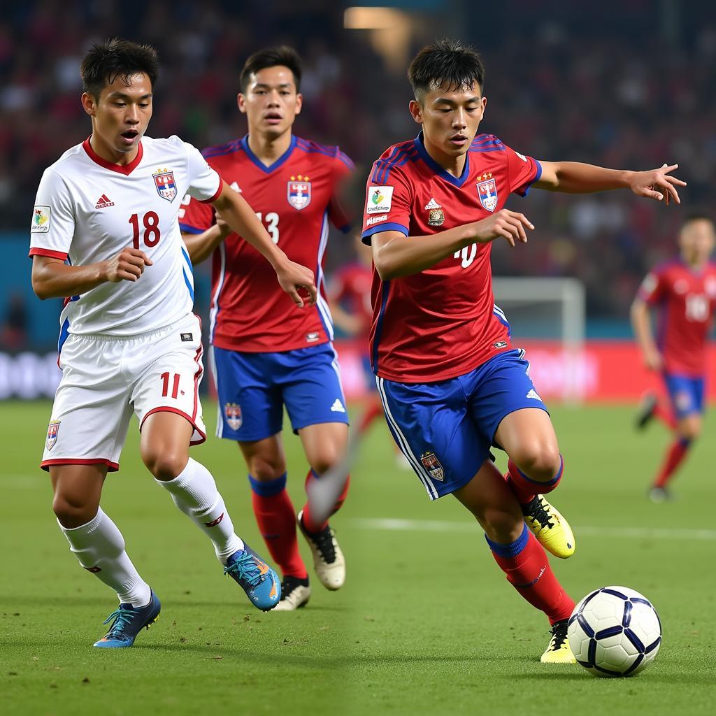 Những pha bóng đối đầu đỉnh cao giữa U17 Thái Lan và U17 Hàn Quốc