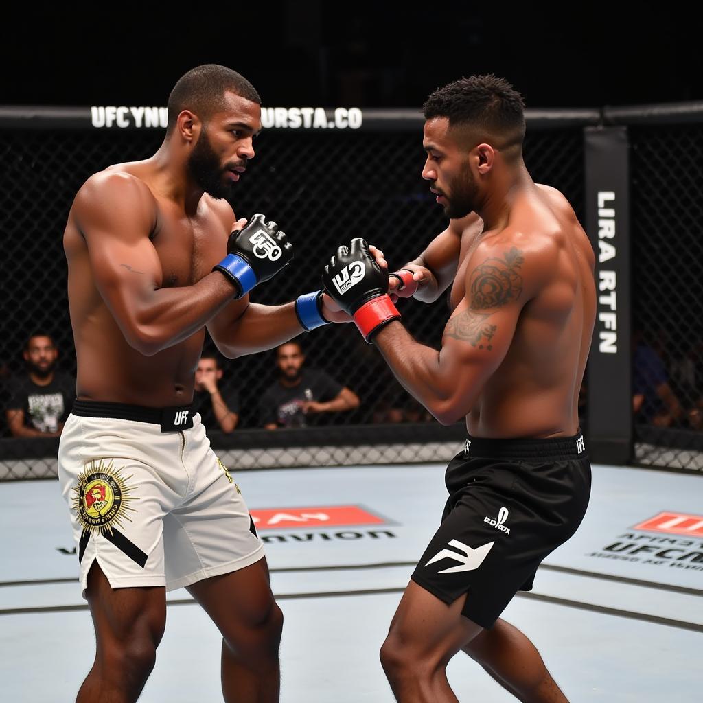 Aljamain Sterling kiểm soát khoảng cách với Pedro Munhoz bằng jab và low kick