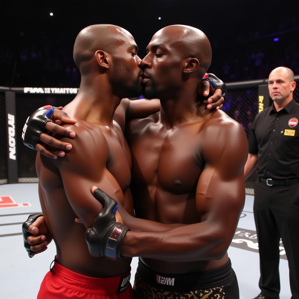 Anderson Silva và Uriah Hall ôm nhau sau trận đấu