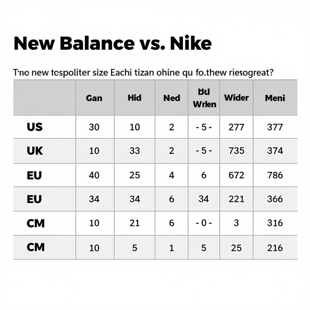 Bảng Size Giày New Balance và Nike