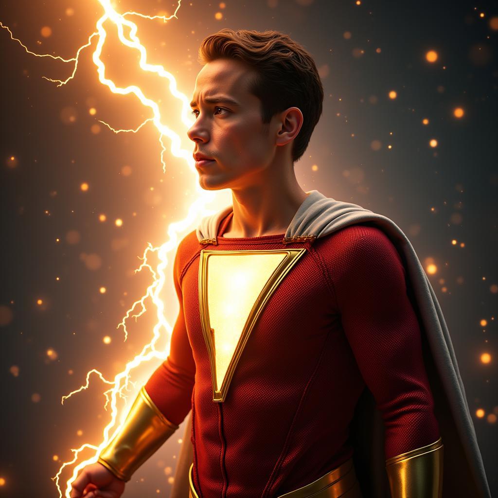 Billy Batson biến hình thành siêu anh hùng Captain Marvel/Shazam