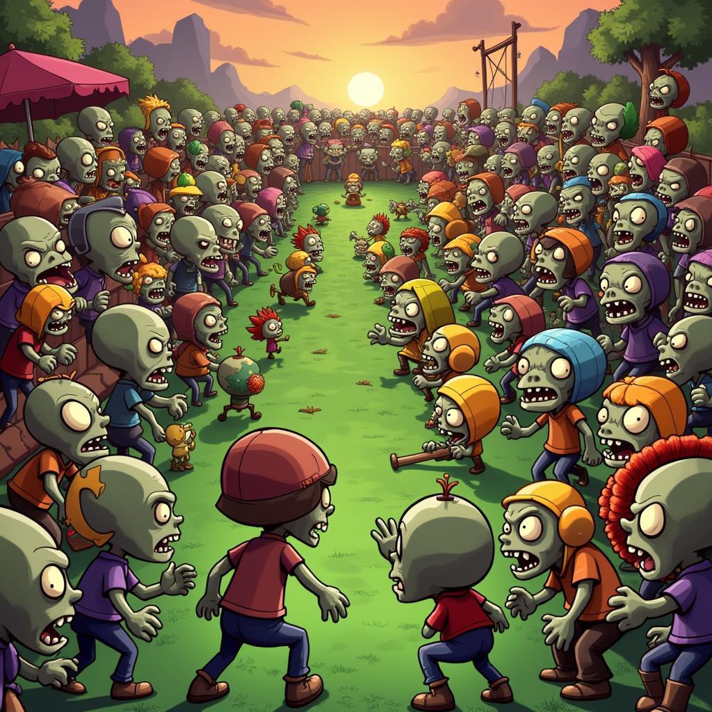 Các zombie trong Plants vs. Zombies 2 tấn công hàng phòng thủ của người chơi