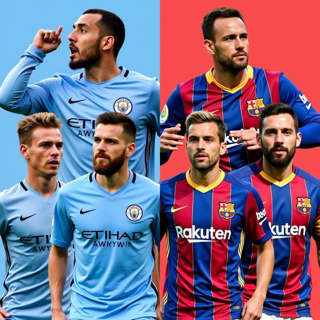 Hình ảnh các cầu thủ nổi bật của Man City và Barcelona.