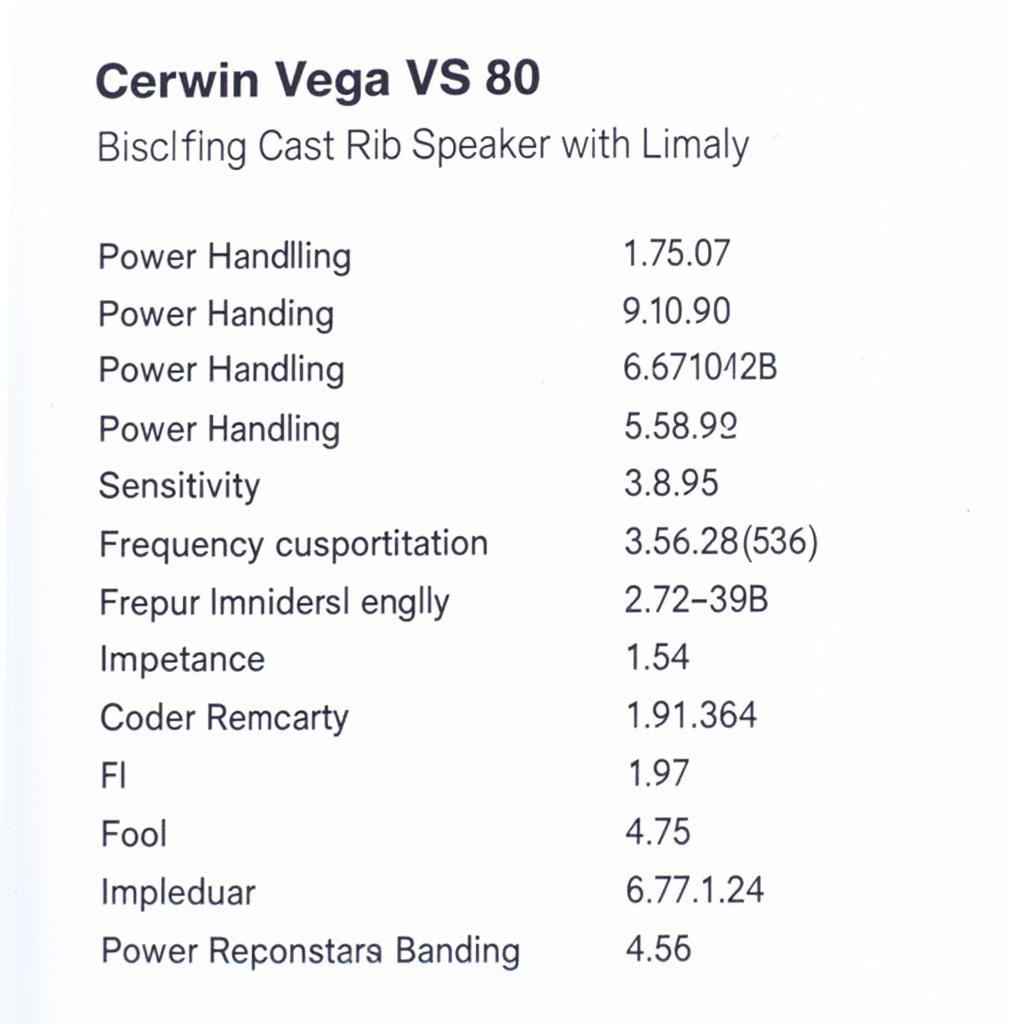 Bảng thông số kỹ thuật chi tiết của Cerwin Vega VS 80