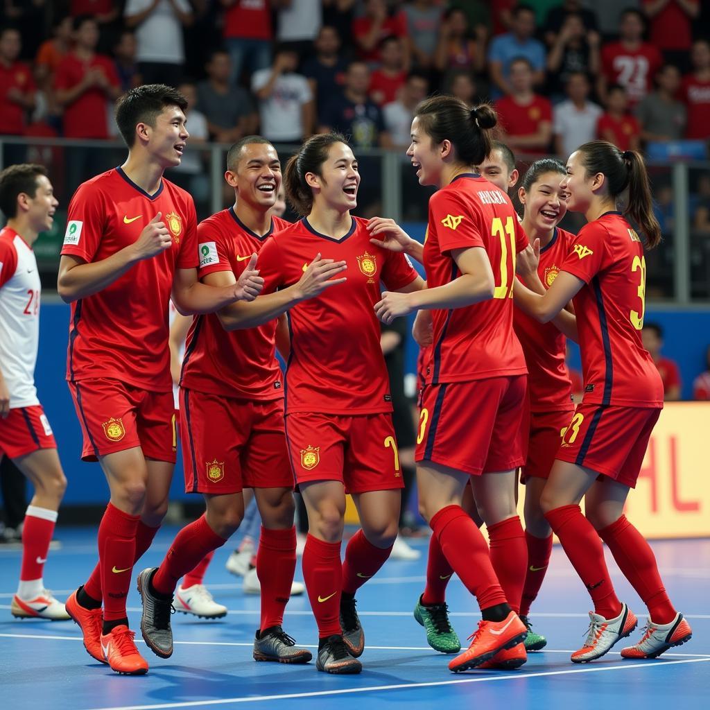 Đội tuyển futsal Việt Nam ăn mừng chiến thắng