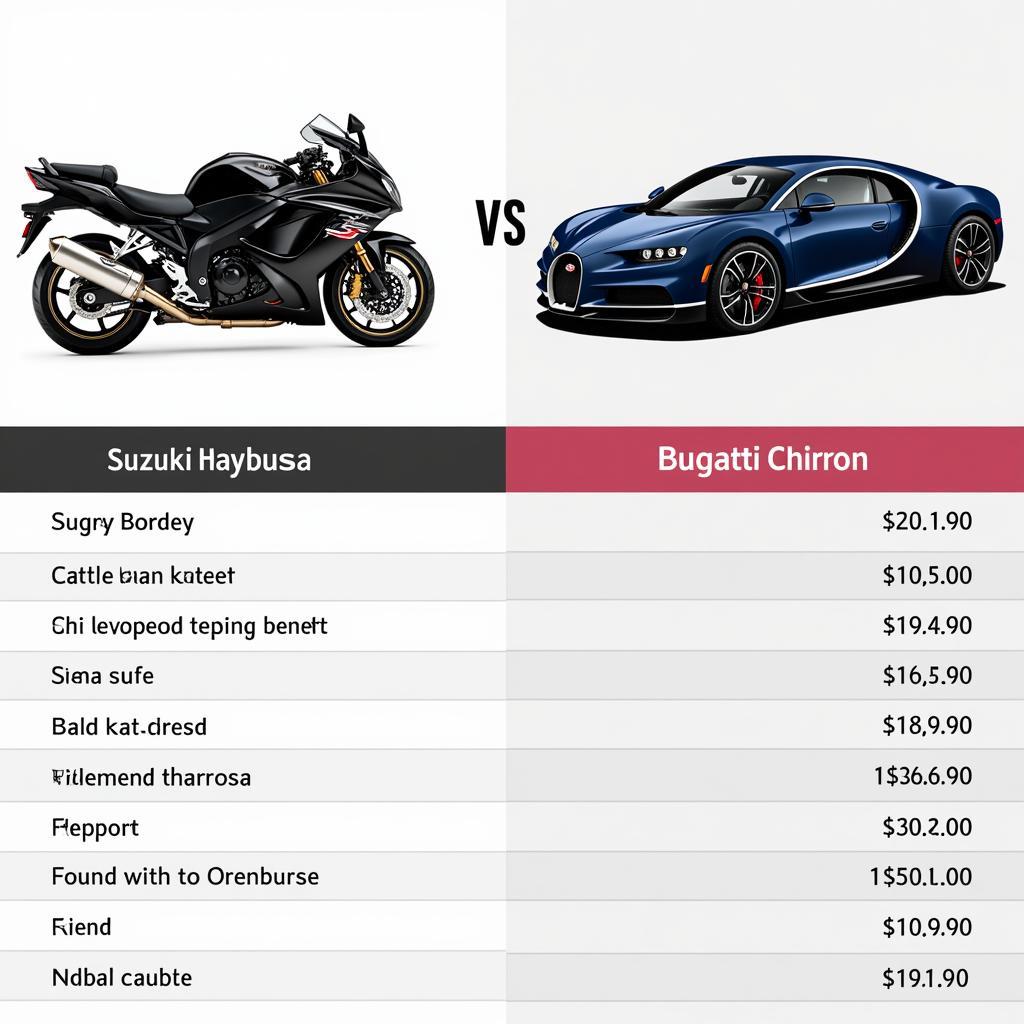 So sánh giá cả giữa Hayabusa và Bugatti