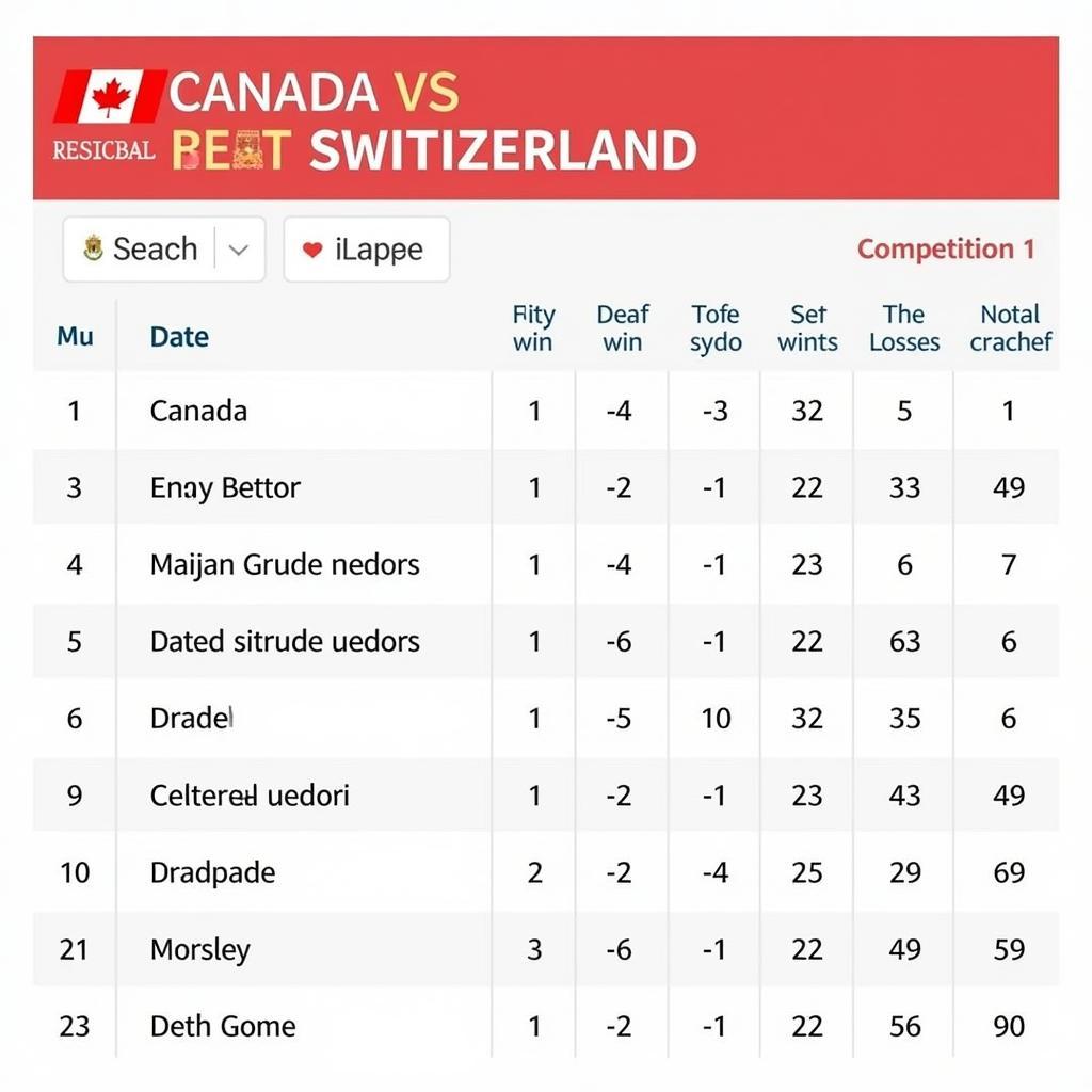 Lịch sử đối đầu Canada và Switzerland