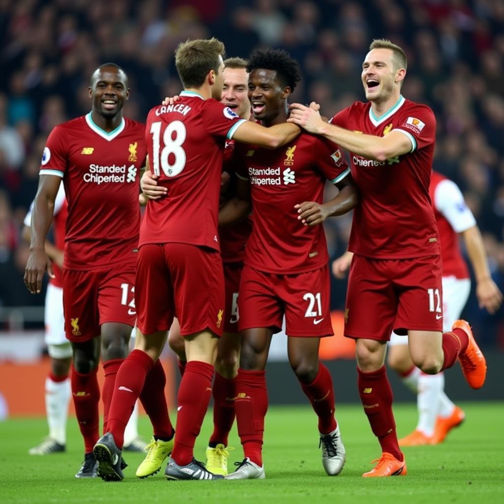 Cầu thủ Liverpool ăn mừng bàn thắng