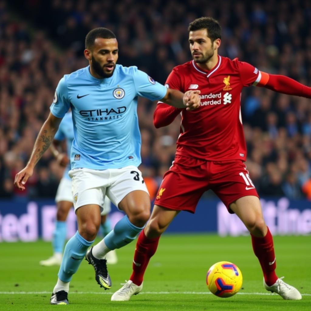 Hình ảnh các cầu thủ Man City và Liverpool ăn mừng bàn thắng trong những trận đấu kinh điển trước đây trên K+.