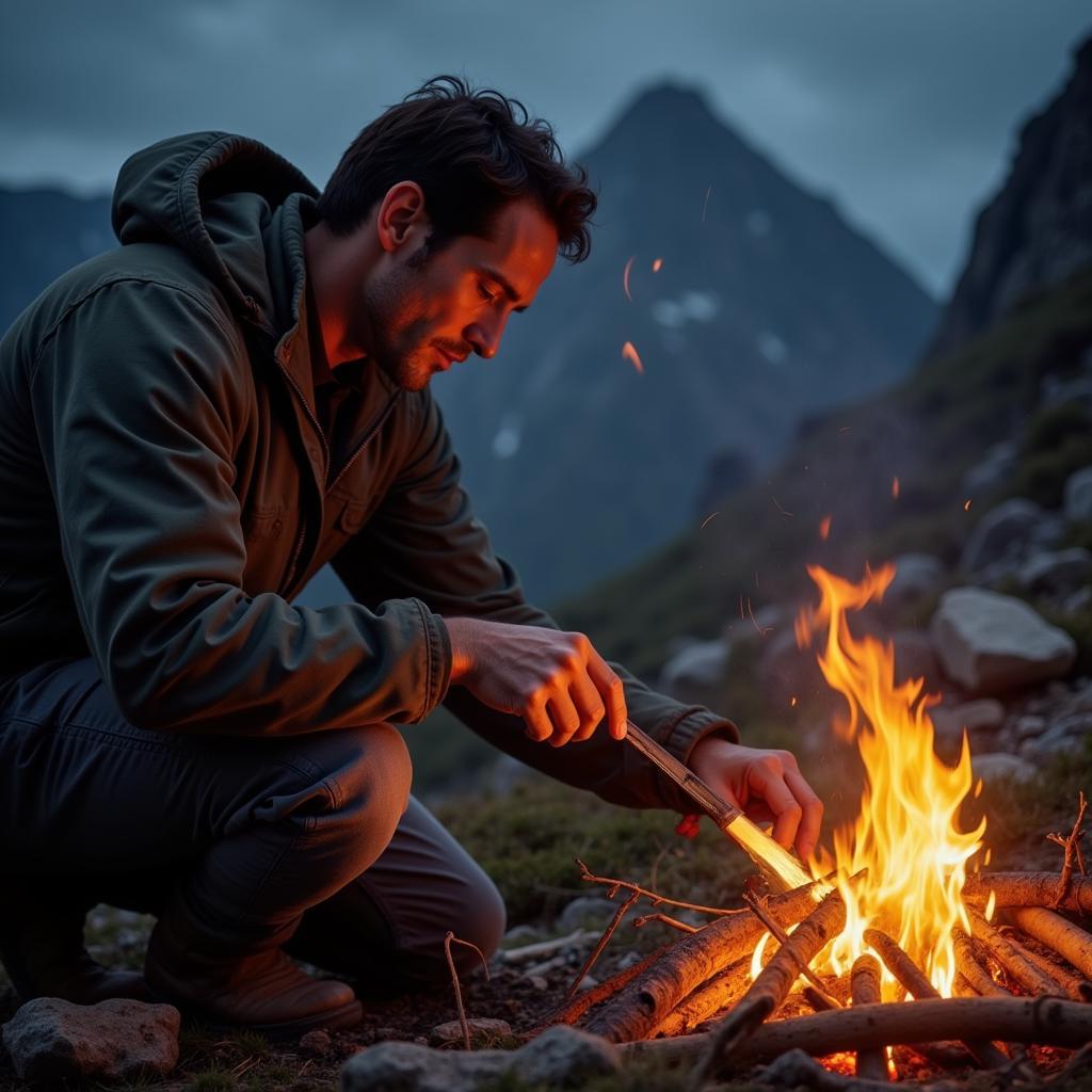 Bear Grylls tạo lửa bằng phương pháp thủ công