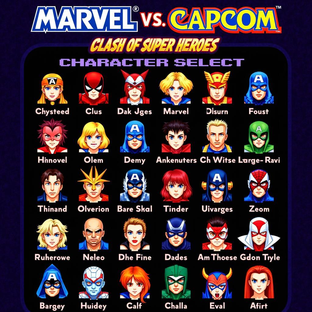 Màn hình chọn Marvel vs. Capcom: Clash of Super Heroes Dreamcast