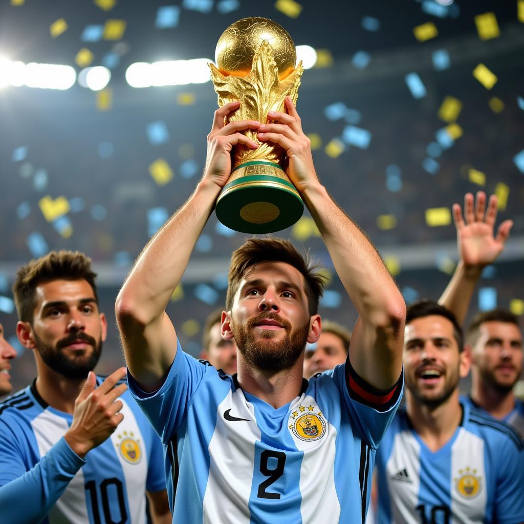 Messi nâng cao chiếc cup vàng World Cup