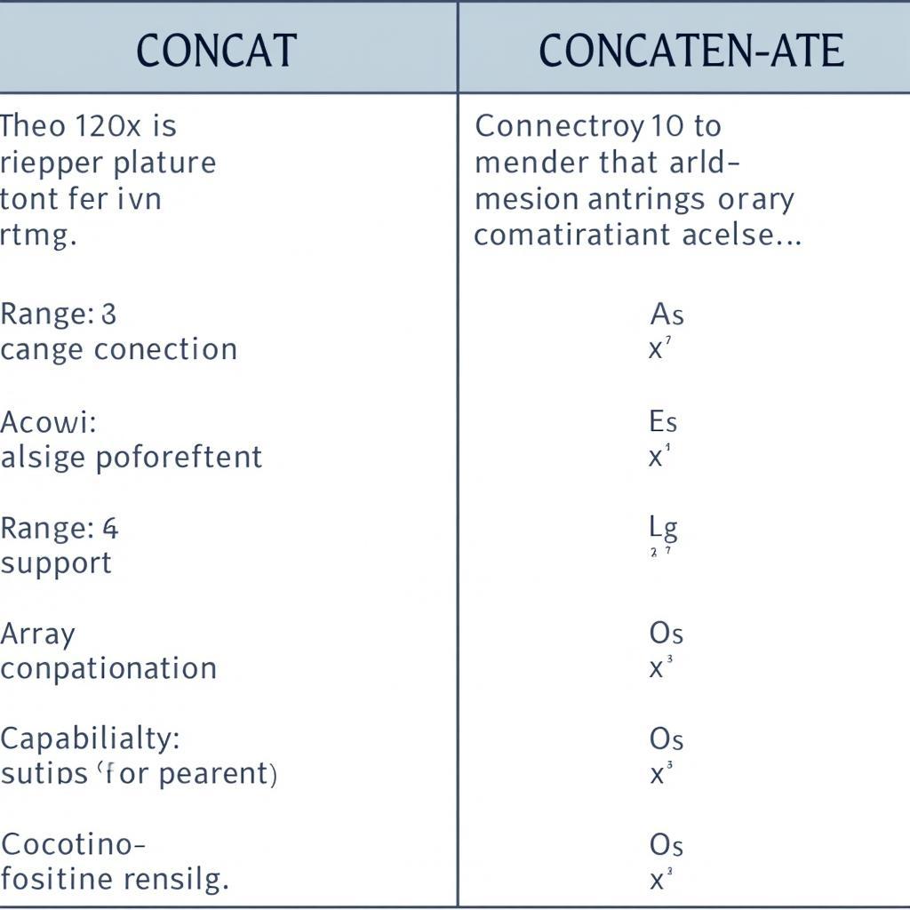 Bảng so sánh CONCAT và CONCATENATE trong Excel