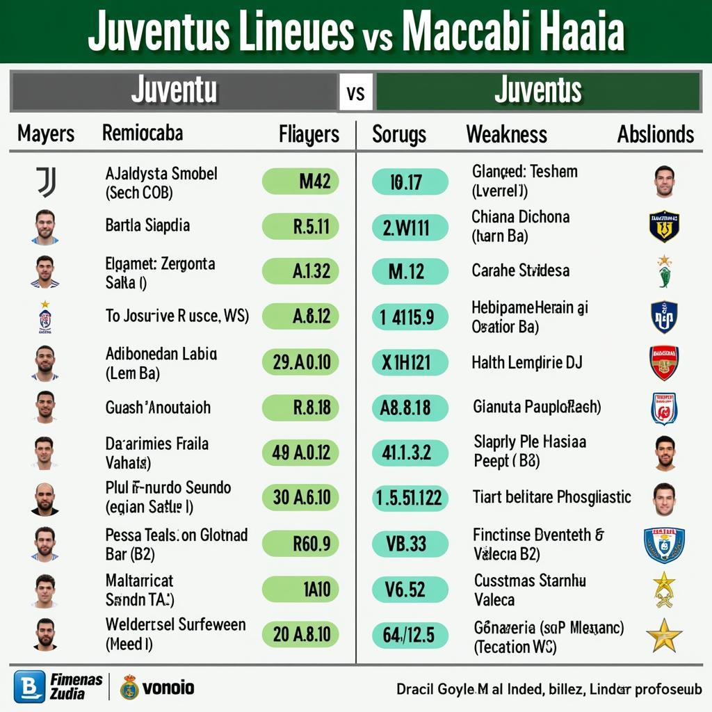 So sánh đội hình Juventus và Maccabi Haifa