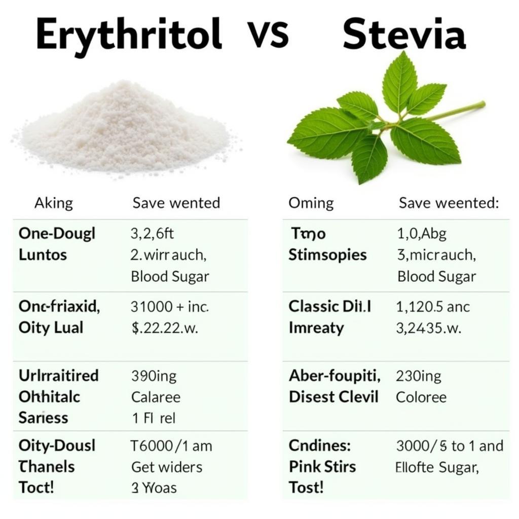 Bảng so sánh trực quan erythritol và stevia