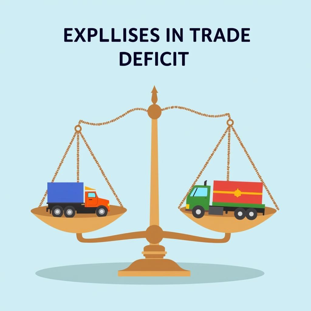 Tham Hụt Thương Mại (Trade Deficit): Minh họa bằng biểu đồ cán cân thương mại nghiêng về nhập khẩu.