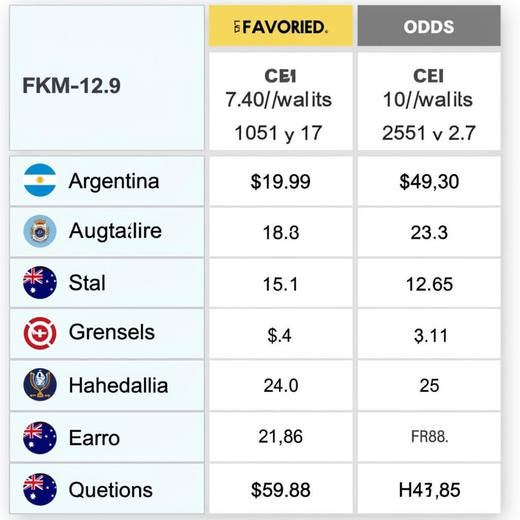 Tỷ lệ kèo Argentina vs Australia: Biểu đồ so sánh tỷ lệ kèo của các nhà cái uy tín